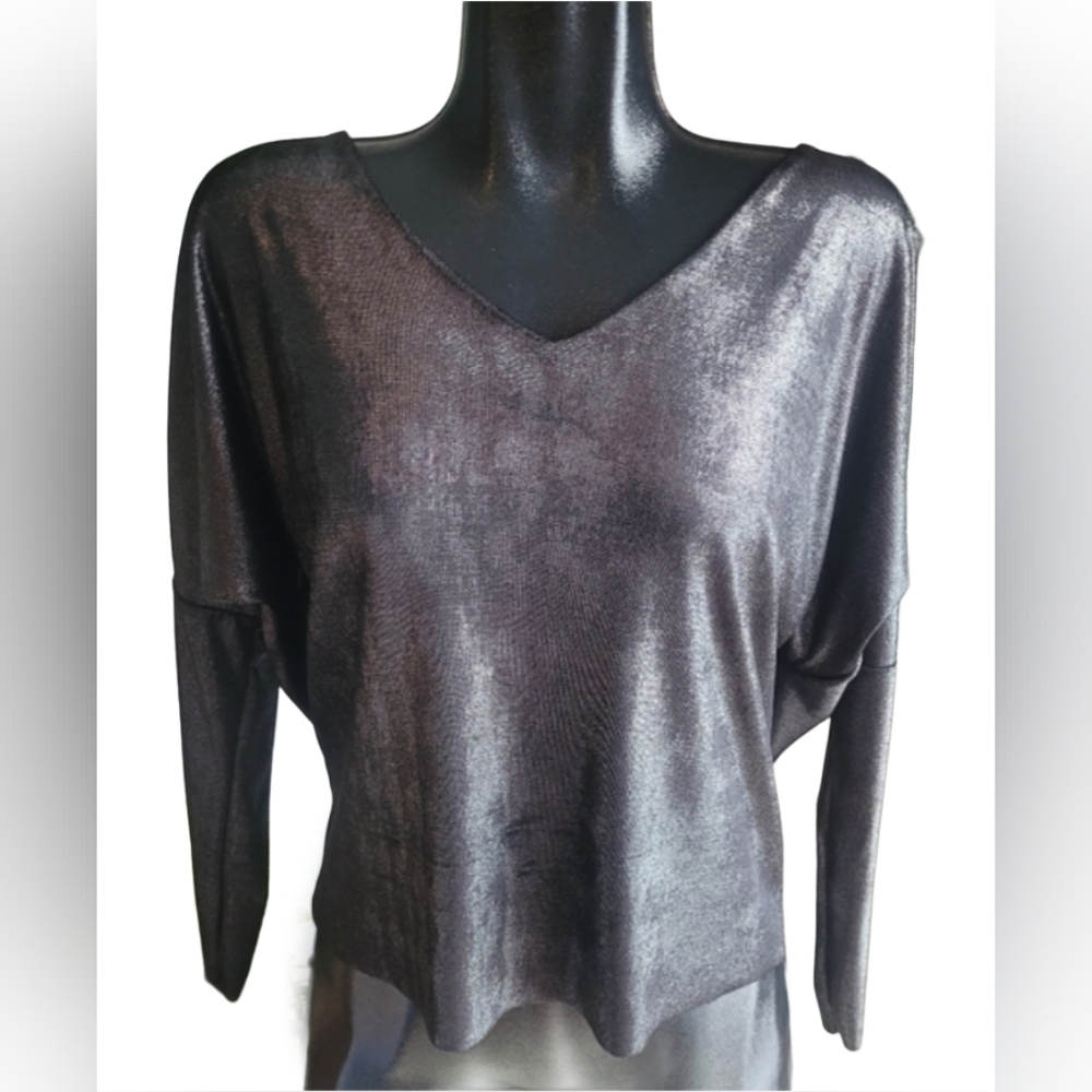 Silence + Noise Grey Shimmery Draped Back Top S